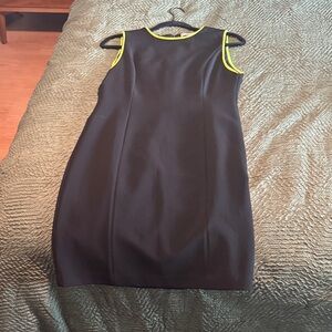 Alice + Olivia Black Mini Shift Dress with Yellow Piping